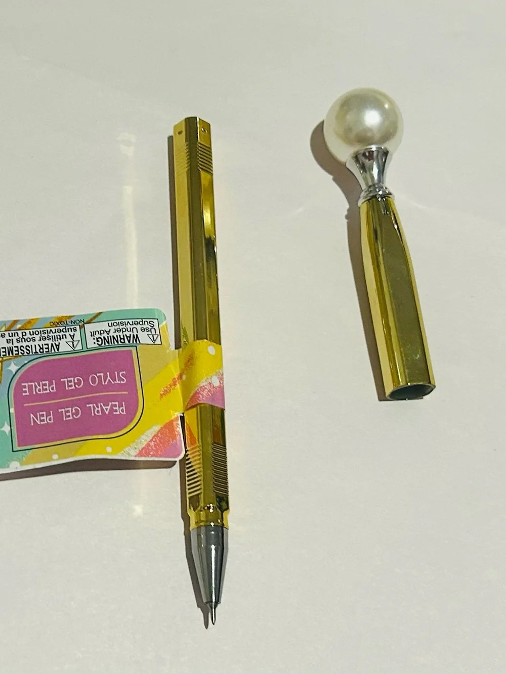 New 6 Pearl Gel Pens Gold Bottoms Pearl on Top Blue Ink Pen